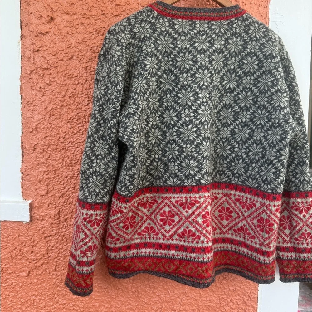 Vintage 90s L.L. Bean Fair Isle Silver Clasp Cardigan Sweater Medium Wool - Picture 3 of 6